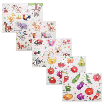 Set puzzle lemn, 5 tablite incastru in limba romana, 49 piese, eduBebe, M1-113SET Set puzzle lemn, 5 tablite incastru in limba romana, 49 piese, eduBebe, M1-113SET
