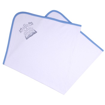 Prosop bebe cu gluga, pentru botez, kara baby, alb cu bleu Prosop bebe cu gluga, pentru botez, kara baby, alb cu bleu