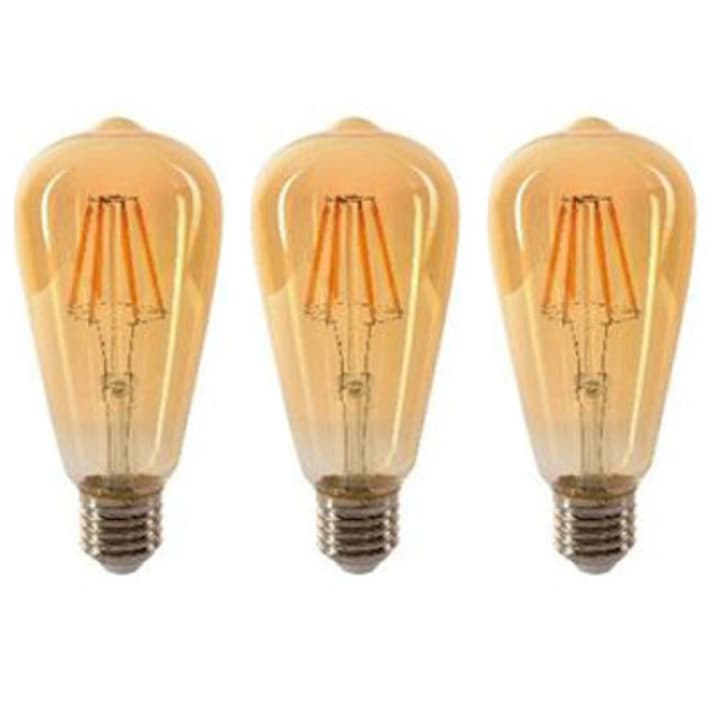 Trandafi led Retro Edison stílusú LED izzó szett, 3 db, E27, 8W, 220v, Vintage, 360 fokos, ST64 izzószálas, meleg fehér fényű