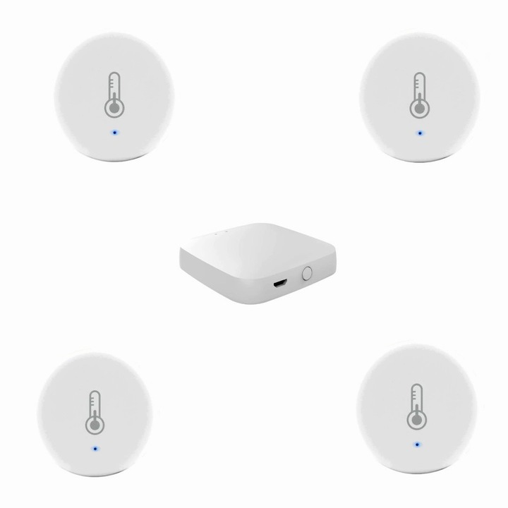 Kit 4 senzori Temperatura si Umiditate , iteligenti, wireless+HUB wireless