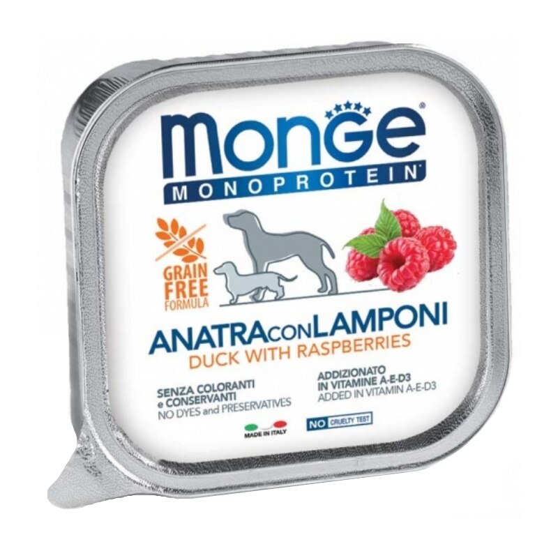 Hrana umeda pentru caini, Monge rata si zmeura 150g