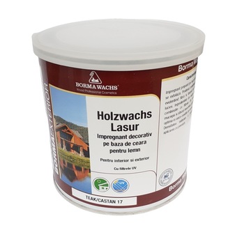 Impregnant decorativ pe baza de ceara pentru lemn, Borma Wachs, Holzwachs Lasur, culoare teak, 750 ml Impregnant decorativ pe baza de ceara pentru lemn, Borma Wachs, Holzwachs Lasur, culoare teak, 750 ml