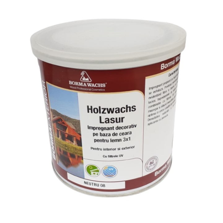 Impregnant decorativ pe baza de ceara pentru lemn, Borma Wachs, Holzwachs Lasur, Neutru, 750 ml