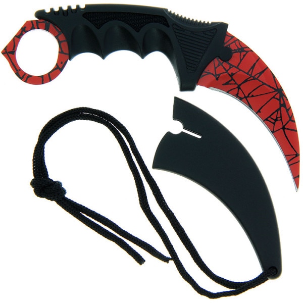 Cutit Karambit, spider web, rosu, 18.5 cm