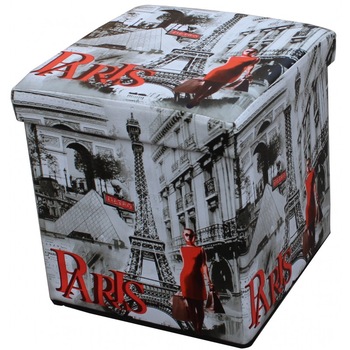 Taburet cu Spatiu Depozitare, 38 x 38 cm, piele ecologica,Paris Taburet cu Spatiu Depozitare, 38 x 38 cm, piele ecologica,Paris