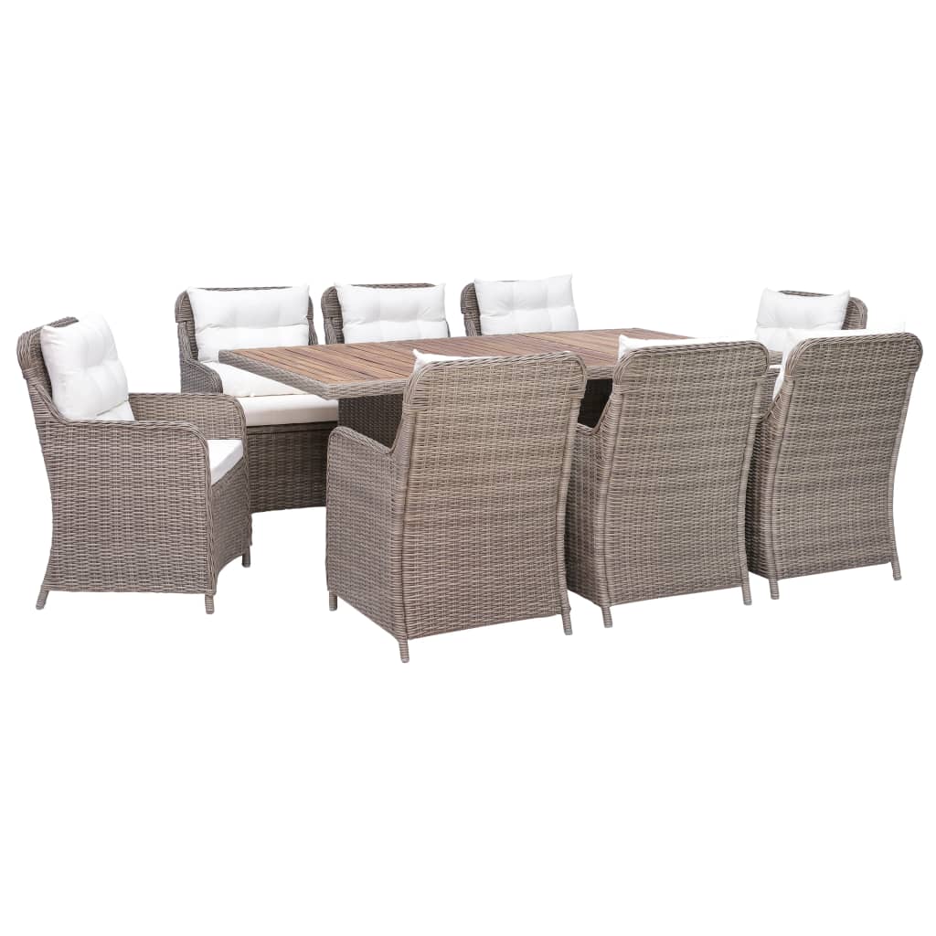 Set mobila de exterior cu perne din 9 piese, vidaXL, Poliratan, 200 x 100 x 74 cm, Maro/Alb