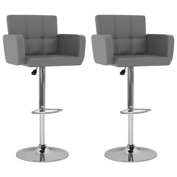 Set de 2 scaune de bar tapitate cu piele ecologica, vidaXL, Piele artificiala, 50 x 46 x (93 - 115) cm, Gri Set de 2 scaune de bar tapitate cu piele ecologica, vidaXL, Piele artificiala, 50 x 46 x (93 - 115) cm, Gri