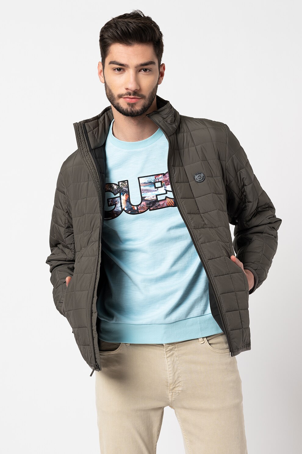 GUESS JEANS, Geaca usoara matlasata, Kaki