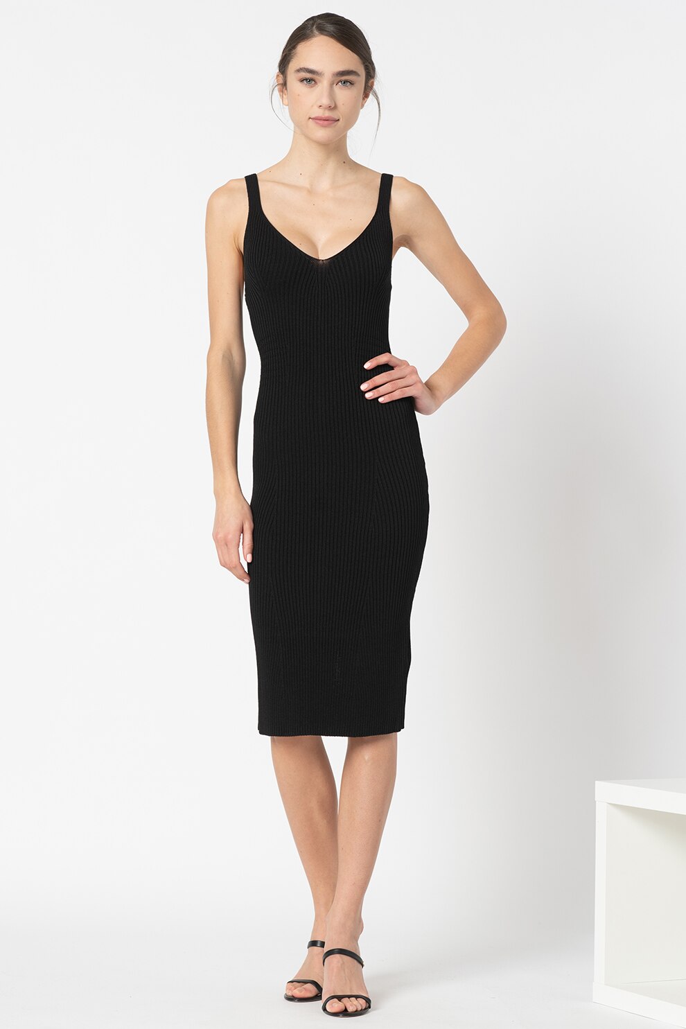 GUESS JEANS, Rochie bodycon striata, Negru, L