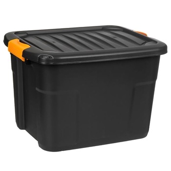 Cutie depozitare stivuibila din plastic rezistent, cu cleme de prindere capac, 41 Litri, Negru, 39x51x33 cm Cutie depozitare stivuibila din plastic rezistent, cu cleme de prindere capac, 41 Litri, Negru, 39x51x33 cm