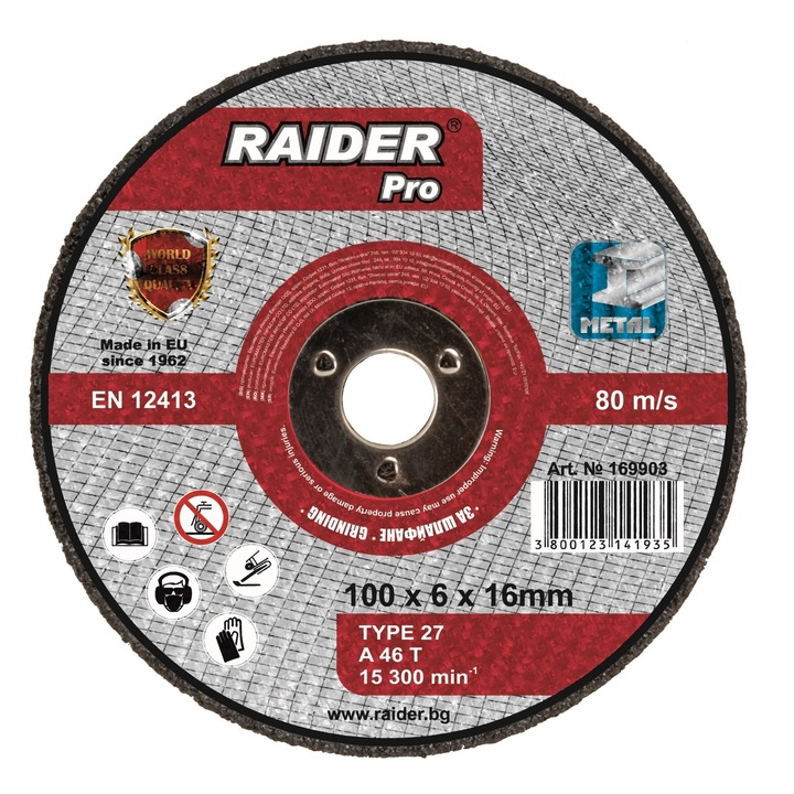 Fémtárcsa ø100x6x16mm, Raider 169903