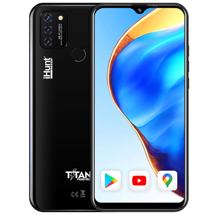 iHunt Titan P4000 Pro 2021 Mobiltelefon, Kártyafüggetlen, 6.53 képernyő IPS, 32GB ROM, DualSIM, Android 10 GO, 4000mAh, Kamera 13MP, 4G, Fekete