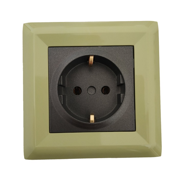 Контакт единичен LB Light Softline, графитено черен със зелена рамка