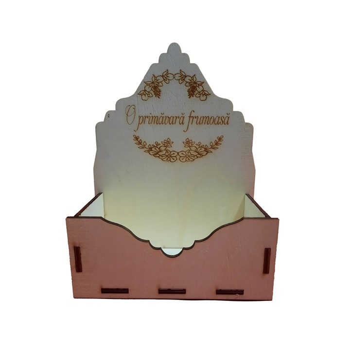 Cutie mare pentru Aranjamente Florale, Model O primavara frumoasa, Lemn, 20x9 cm, M19