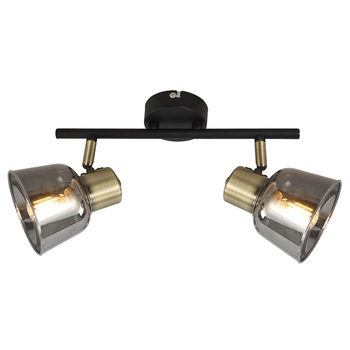 Plafoniera Smoky KL162005, 2 x E14, negru + alama antica + fumuriu Plafoniera Smoky KL162005, 2 x E14, negru + alama antica + fumuriu