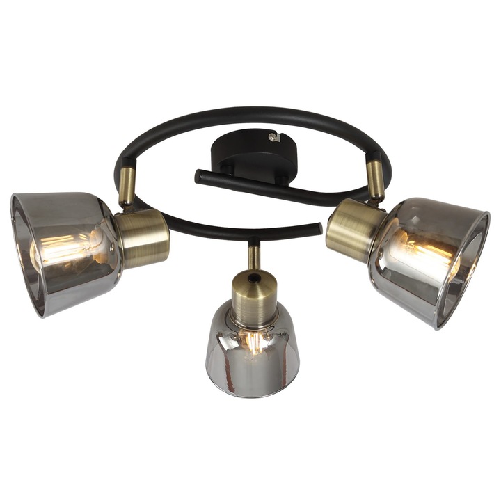 Spot Smoky KL163004, orientabil, 3xE14, negru+alama+fumuriu, IP20, Klausen