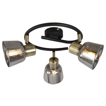 Plafoniera Smoky KL163004, 3 x E14, negru + alama antica + fumuriu Plafoniera Smoky KL163004, 3 x E14, negru + alama antica + fumuriu