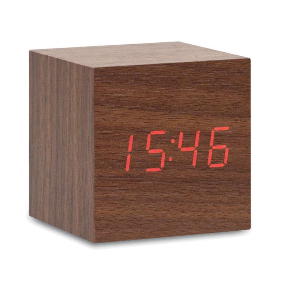 Ceas de birou cu LED, din lemn MDF, cu adaptor, afisare ora si temperatura