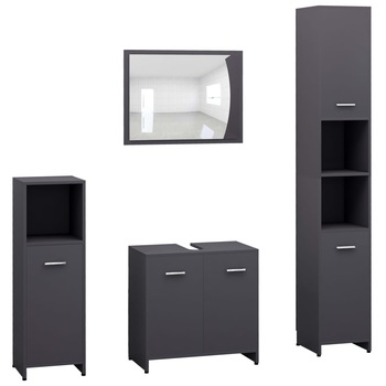 Set mobilier de baie cu oglinda din 4 piese, vidaXL, PAL, 30 x 30 x 183.5 cm, Gri inchis Set mobilier de baie cu oglinda din 4 piese, vidaXL, PAL, 30 x 30 x 183.5 cm, Gri inchis