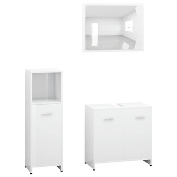 Set mobilier de baie cu oglinda din 3 piese din pal extralucios, vidaXL, PAL, 30 x 30 x 95 cm, Alb Set mobilier de baie cu oglinda din 3 piese din pal extralucios, vidaXL, PAL, 30 x 30 x 95 cm, Alb