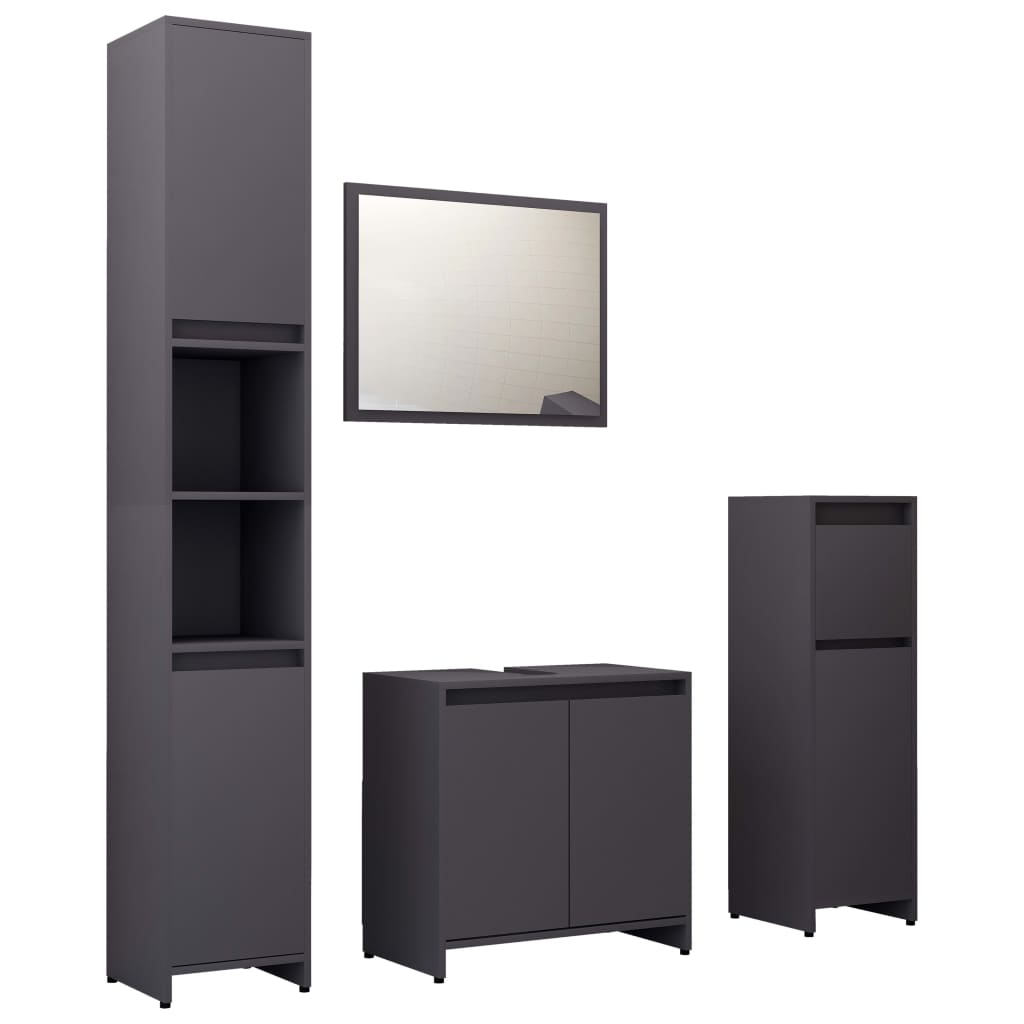 Set mobilier de baie cu oglinda din 4 piese, vidaXL, PAL, 30 x 30 x 179 cm, Gri inchis