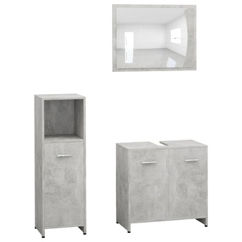Set mobilier de baie cu oglinda din 3 piese, vidaXL, PAL, 30 x 30 x 95 cm, Gri Set mobilier de baie cu oglinda din 3 piese, vidaXL, PAL, 30 x 30 x 95 cm, Gri