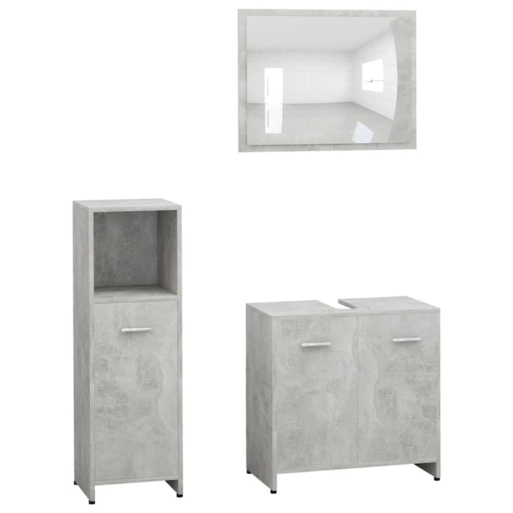 Комплект мебели за баня с огледало vidaXL, 30 x 30 x 95 см, сив, 3 броя