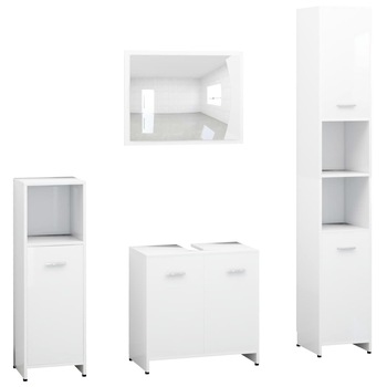 Set mobilier de baie cu oglinda din 4 piese, vidaXL, PAL, 30 x 30 x 183.5 cm, Alb Set mobilier de baie cu oglinda din 4 piese, vidaXL, PAL, 30 x 30 x 183.5 cm, Alb
