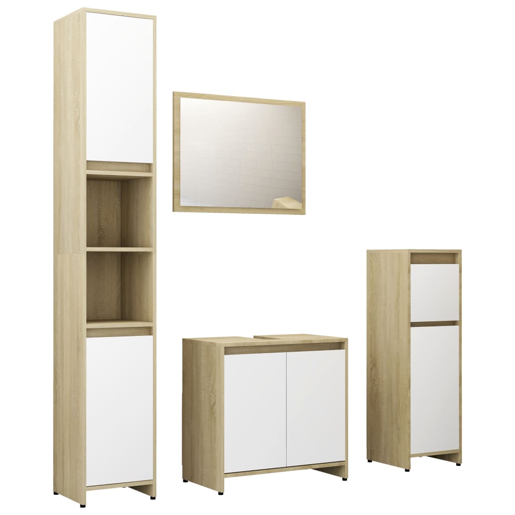 Set mobilier de baie cu oglinda din 4 piese, vidaXL, PAL, 30 x 30 x 179 cm, Bej