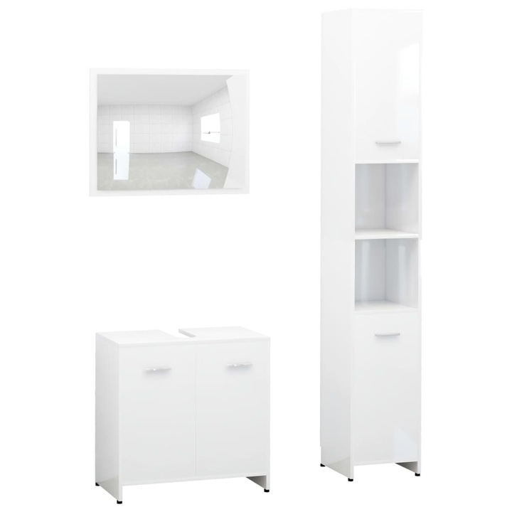Set mobilier de baie vidaXL, 3 piese, alb, lemn prelucrat 3056916