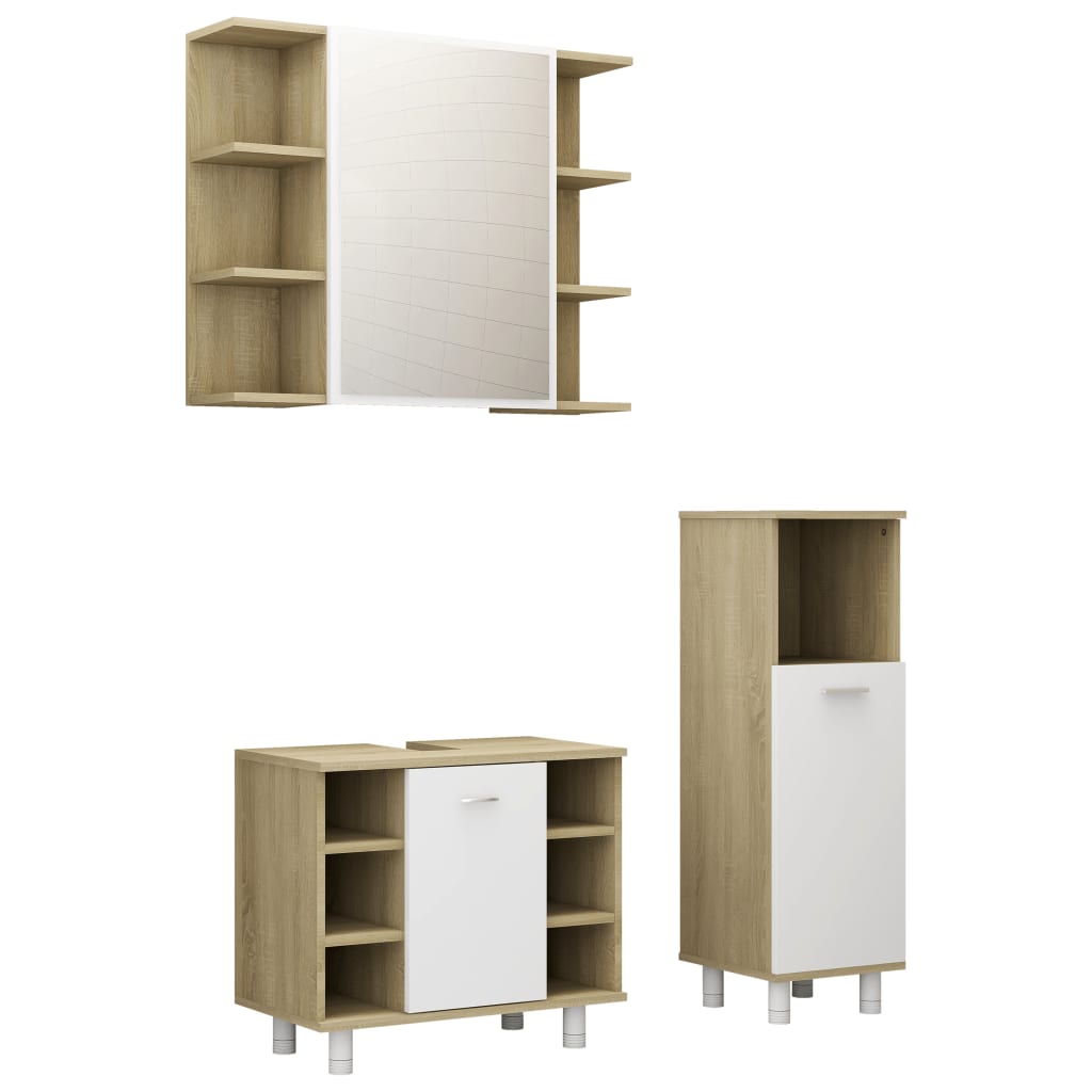 Set mobilier de baie cu 3 piese, vidaXL, PAL, 30 x 30 x 95 cm, Bej