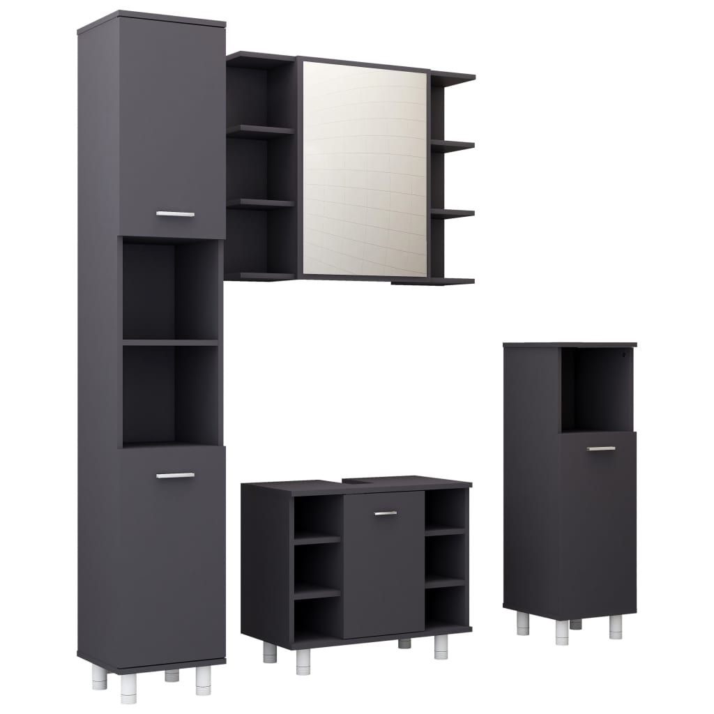Set mobilier de baie cu 4 piese, vidaXL, PAL, 30 x 30 x 179 cm, Gri inchis