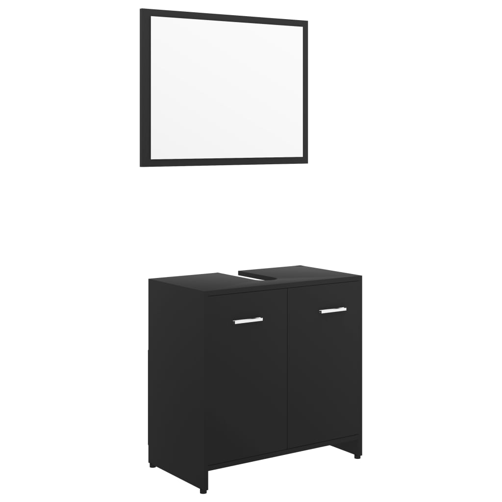Set mobilier de baie cu oglinda, vidaXL, PAL, 60 x 33 x 58 cm, Negru