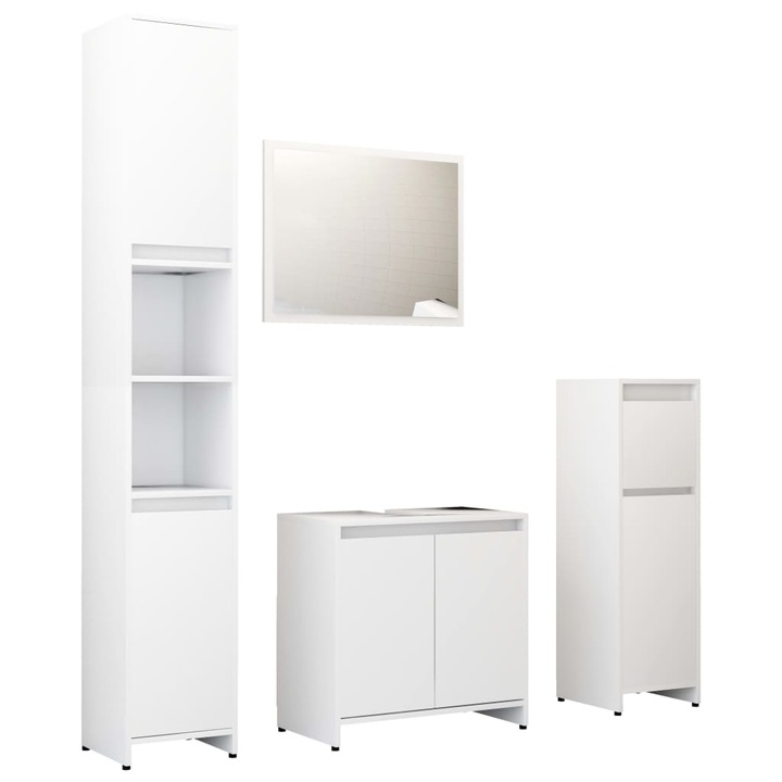 Set mobilier de baie vidaXL, 4 piese, alb, lemn prelucrat 3056889