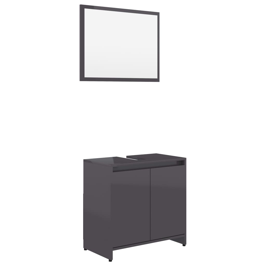 Set mobilier de baie cu oglinda din pal extralucios, vidaXL, PAL, 60 x 33 x 58 cm, Gri