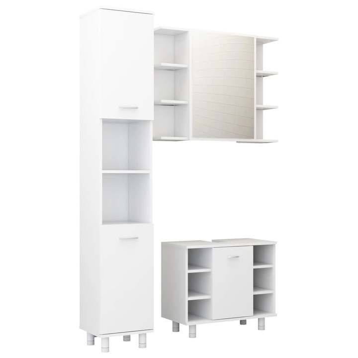 Set mobilier de baie vidaXL, 3 piese, alb, lemn prelucrat 3056952