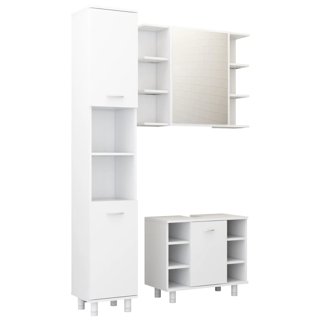 Set mobilier de baie cu 3 piese, vidaXL, PAL, 80 x 20.5 x 64 cm, Alb