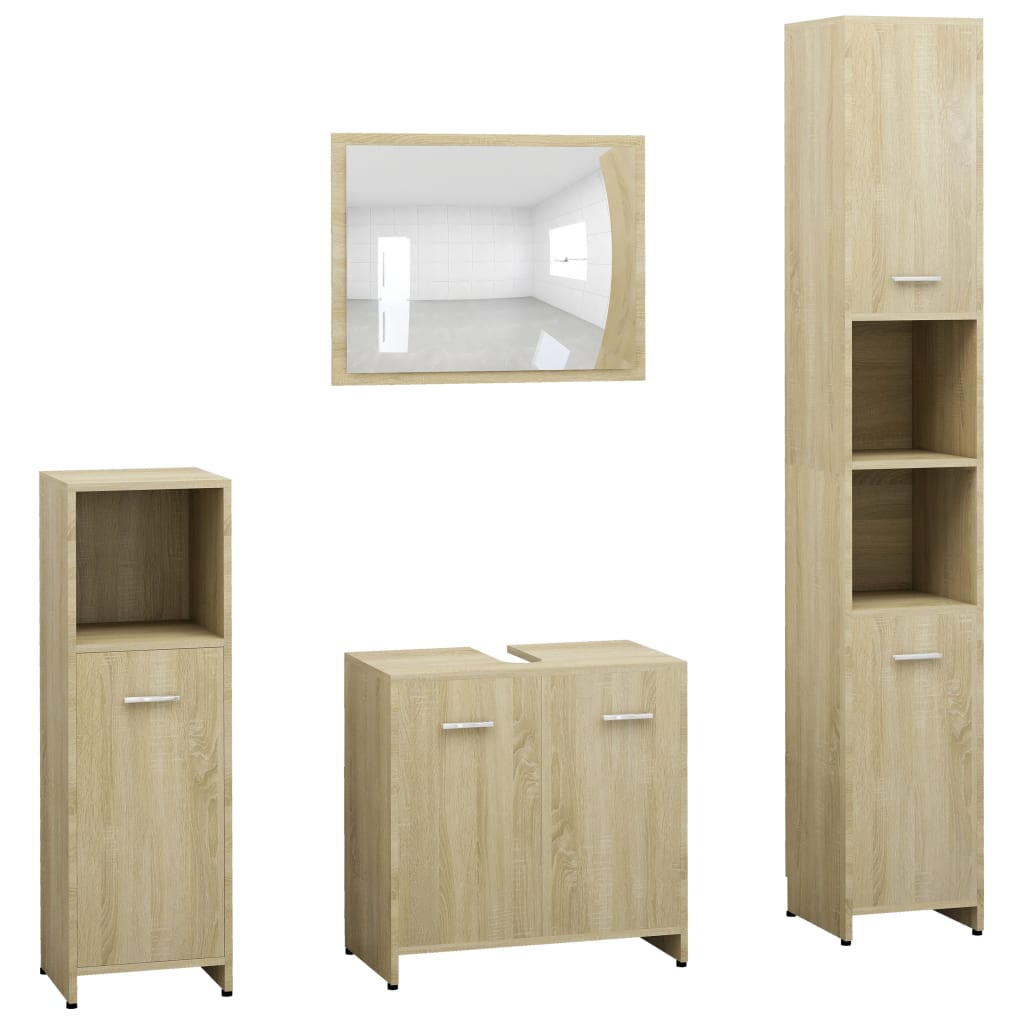 Set mobilier de baie cu oglinda din 4 piese, vidaXL, PAL, 30 x 30 x 183.5 cm, Maro