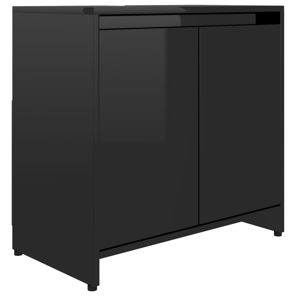 Dulap de baie din pal extralucios, vidaXL, PAL, 60 x 33 x 58 cm,Negru