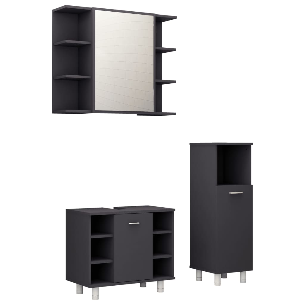 Set mobilier de baie cu 3 piese, vidaXL, PAL, 30 x 30 x 95 cm, Gri inchis