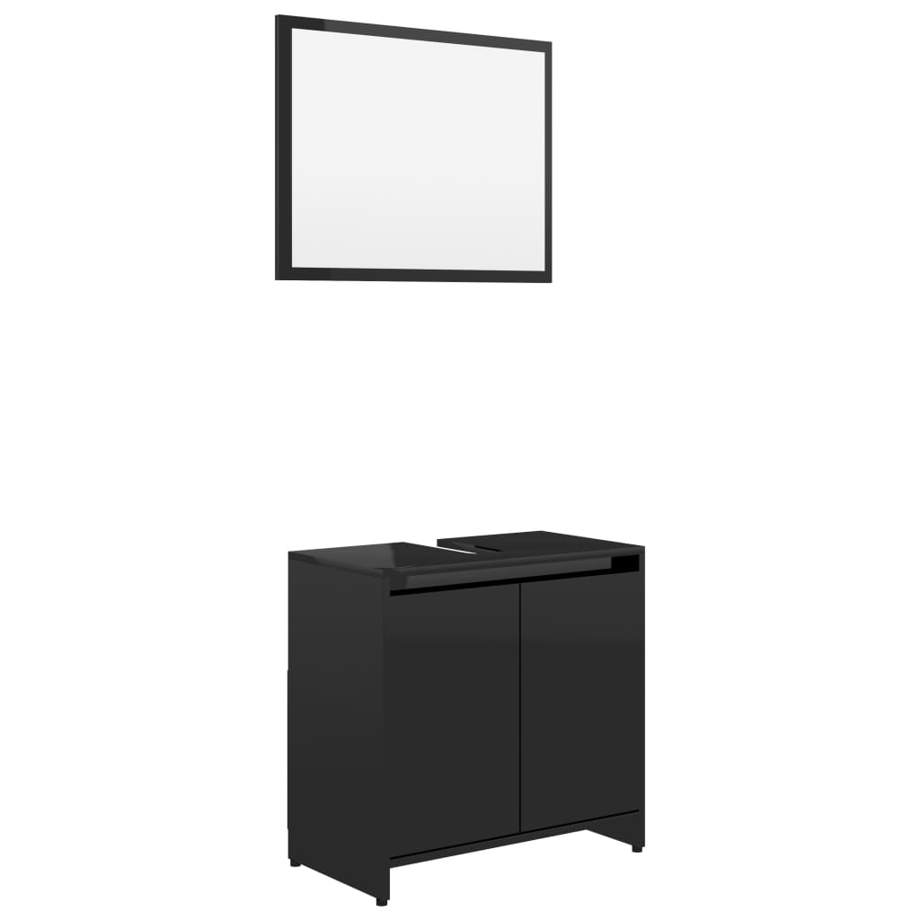 Set mobilier de baie cu oglinda din pal extralucios, vidaXL, PAL, 60 x 33 x 58 cm, Negru