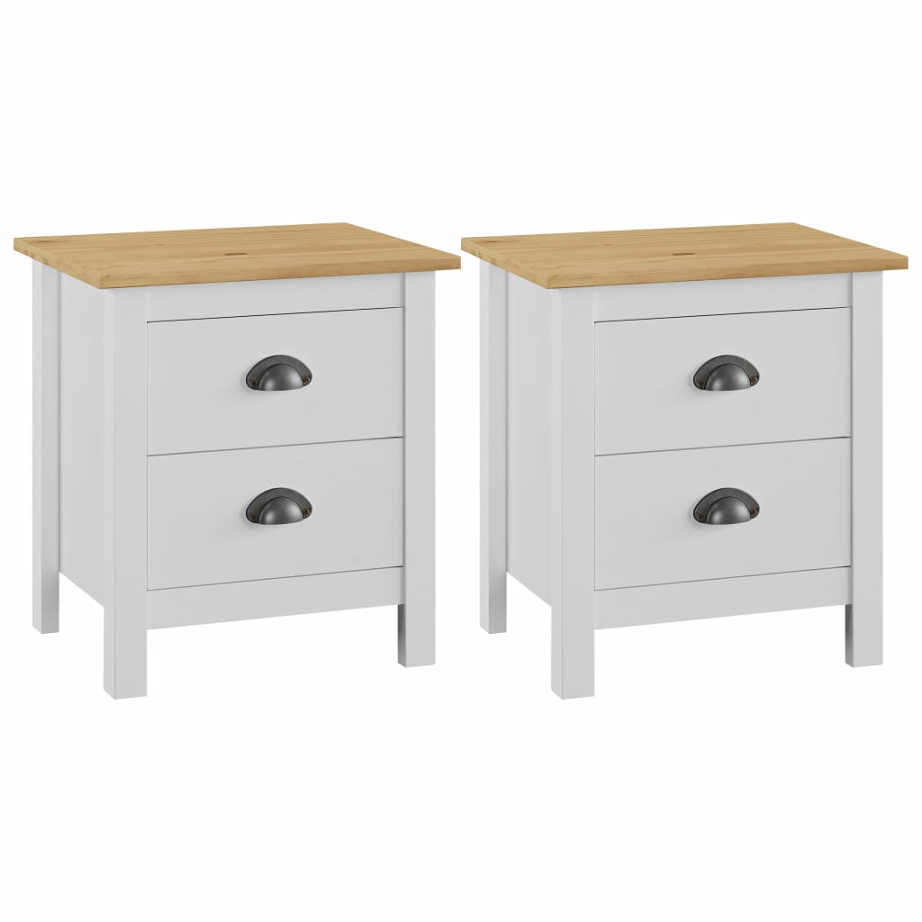 Set 2 noptiere vidaXL, Lemn masiv de pin, 46x35x49,5 cm, Alb/Maro