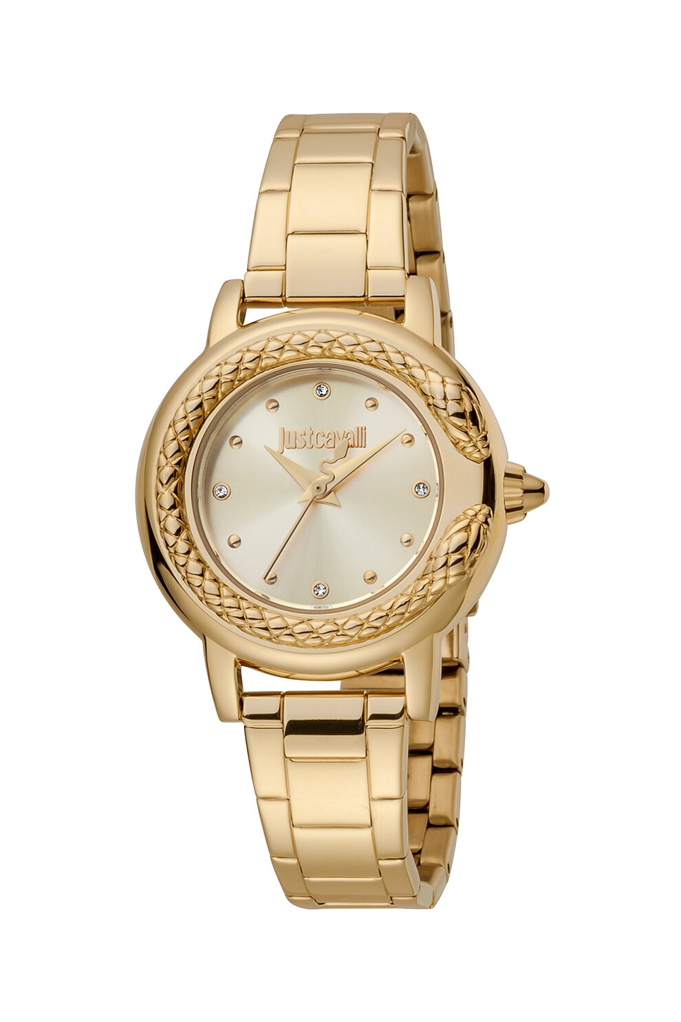 JUST CAVALLI, Ceas analog cu cadran decorat cu zirconia, Auriu