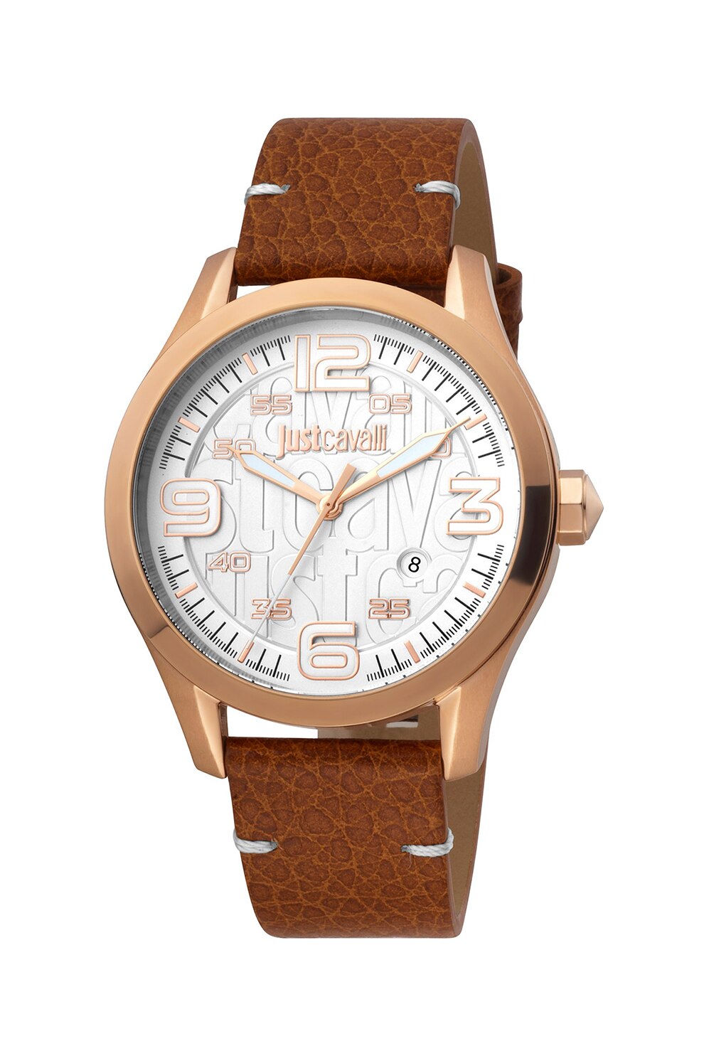 JUST CAVALLI, Ceas quartz cu o curea de piele, Maro scortisoara/Auriu