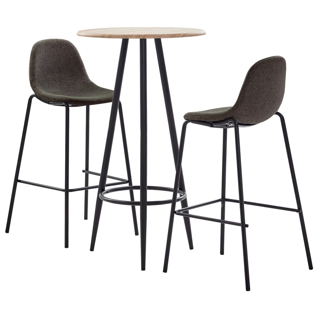 Set mobilier de bar din 3 piese cu masa rotunda, vidaXL, Tesatura, 60 x 107.5 cm, Gri