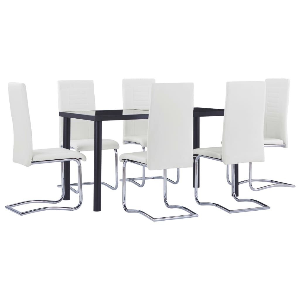 Set mobilier de bucatarie din 7 piese tapitate, vidaXL, Piele artificiala, 140 x 70 x 75 cm, Alb