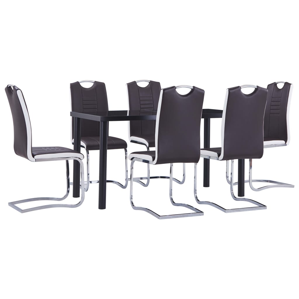 Set mobilier de bucatarie din 7 piese, vidaXL, Piele artificiala, 140 x 70 x 75 cm, Maro
