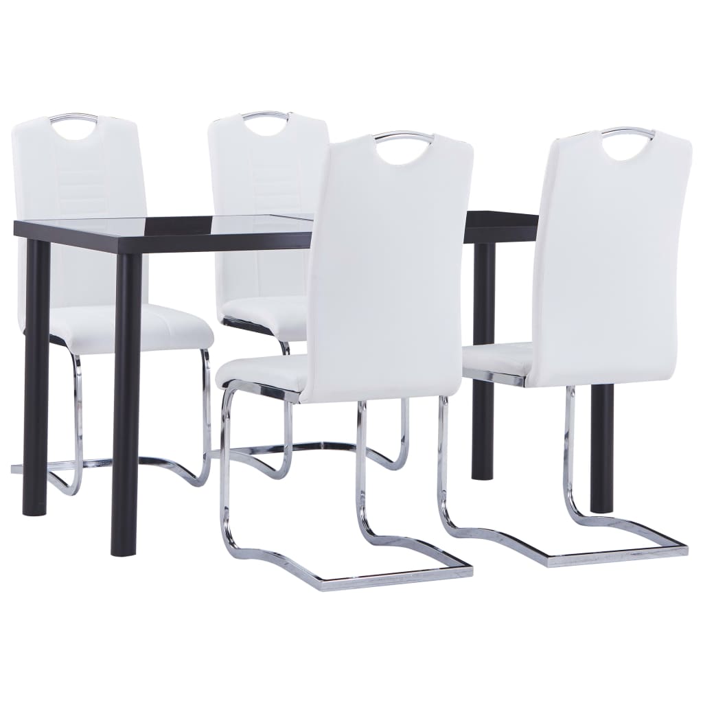 Set mobilier de bucatarie din 5 piese, vidaXL, Piele artificiala, 140 x 70 x 75 cm, Alb
