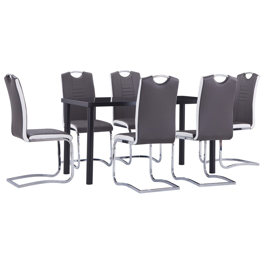 Set mobilier de bucatarie din 7 piese, vidaXL, Piele artificiala, 140 x 70 x 75 cm, Gri