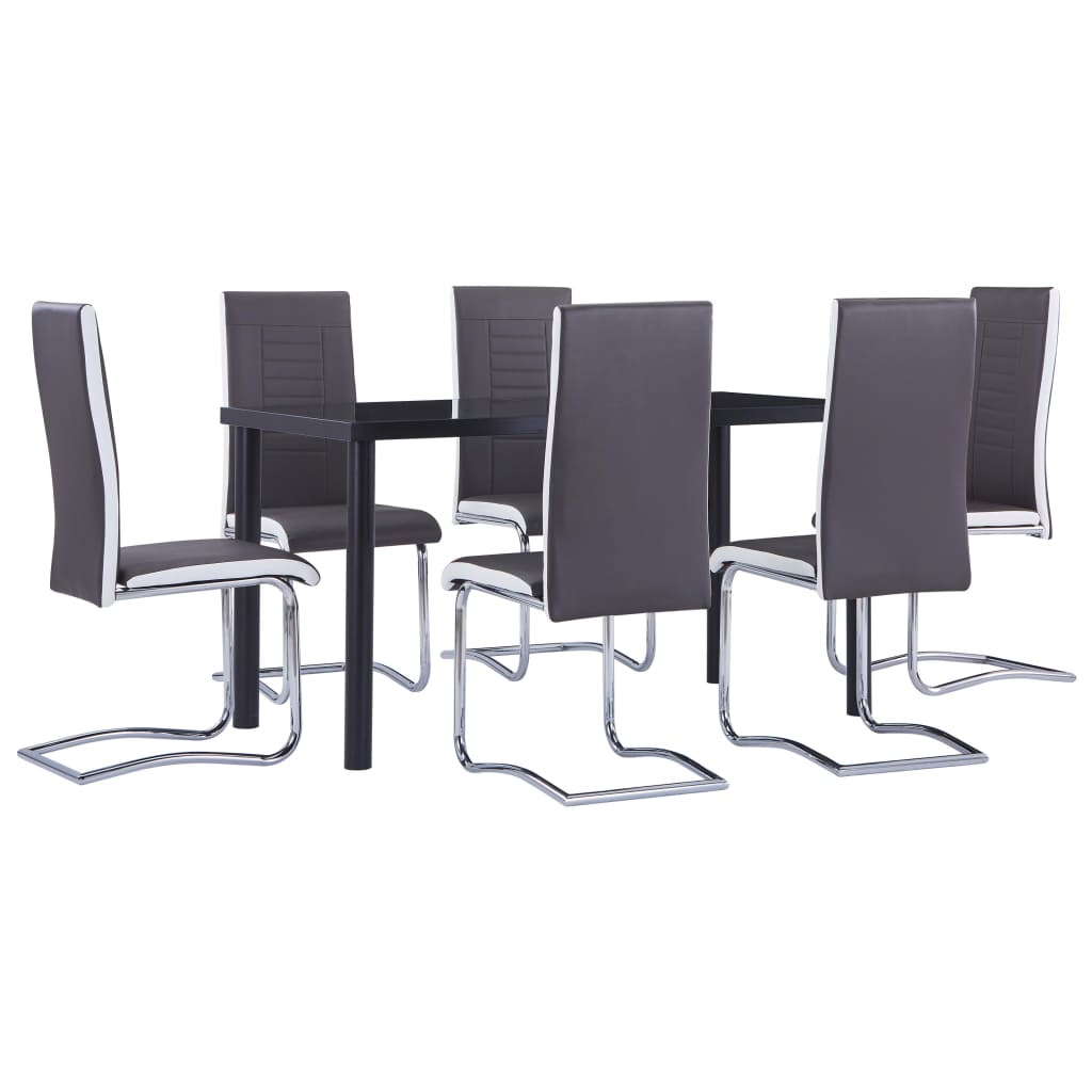 Set mobilier de bucatarie din 7 piese tapitate, vidaXL, Piele artificiala, 140 x 70 x 75 cm, Gri